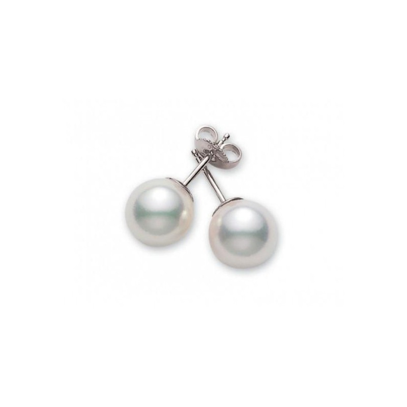 Mikimoto 18k white gold rhodium plated Everyday Essentials pearl stud earrings, 7-7.5mm/AAA akoya pearls