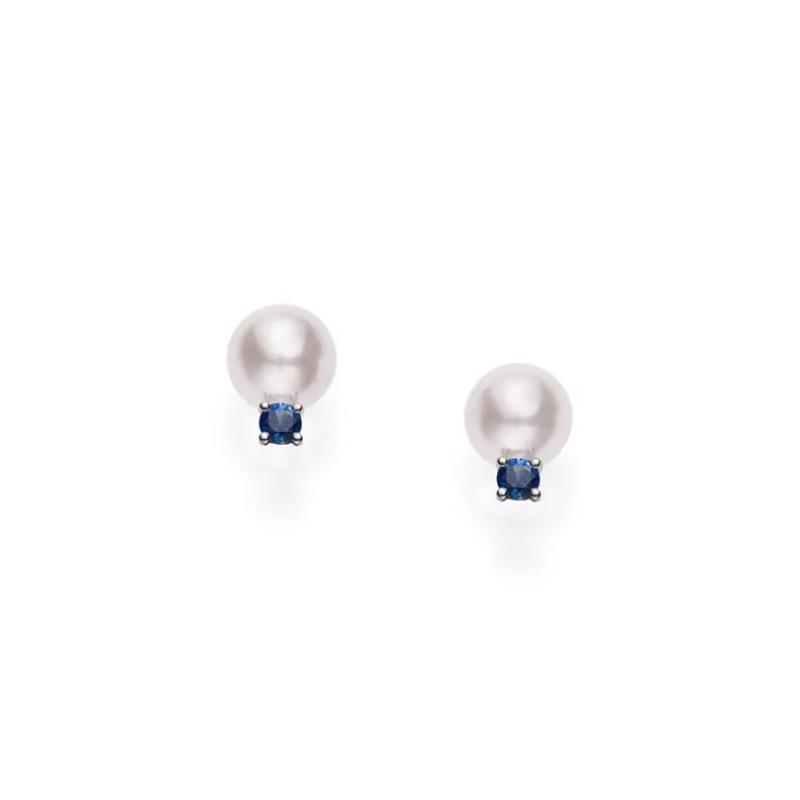 Mikimoto 18K White Gold Rhodium Plated Pearl Stud Earrings
