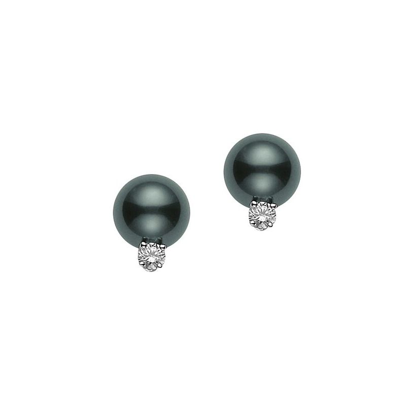 Mikimoto 18k white gold rhodium plated Everyday Essentials Black South Sea pearl stud earrings