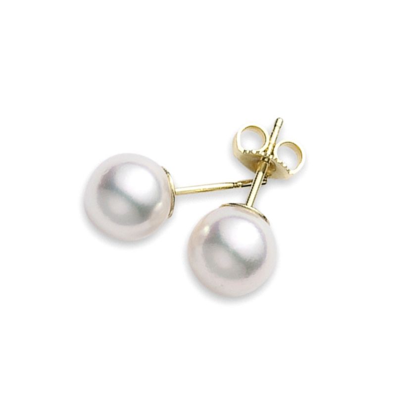 Yellow 18 Karat Stud Earrings With 2=6.00-6.50Mm Round Pearls Style Name: A+ Quality