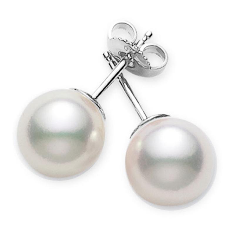 Mikimoto Akoya Cultured Pearl Earrings 7.5mm, A+, 18K White Gold