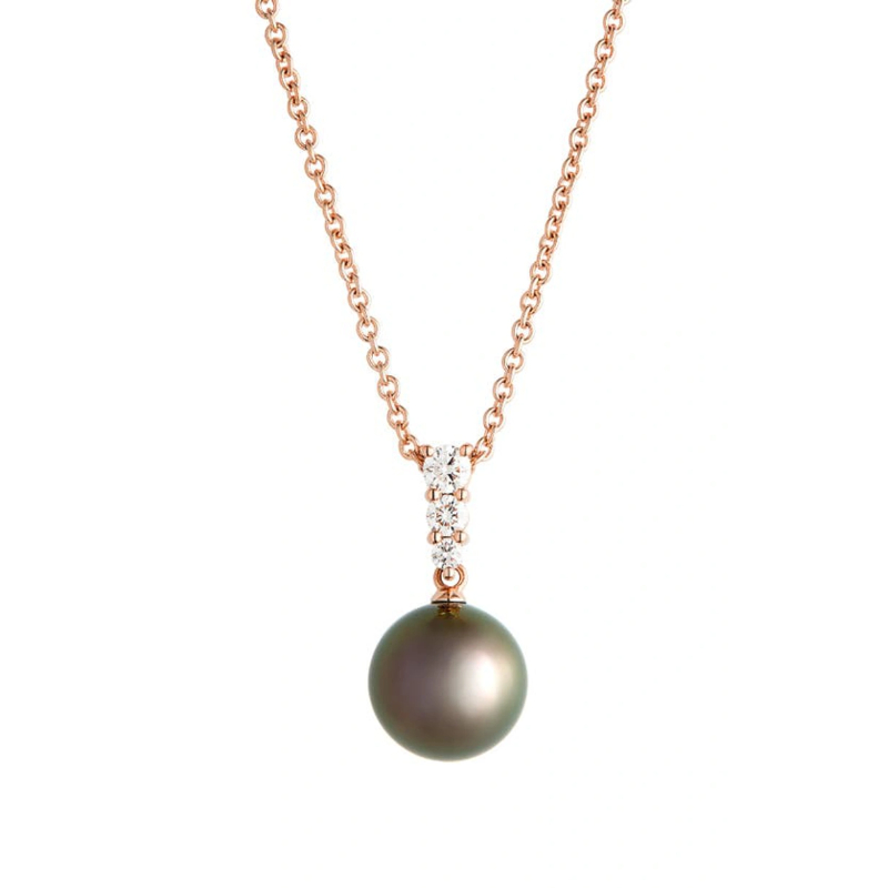 Mikimoto 18k rose gold Morning Dew Black South Sea pearl pendant necklace with diamonds