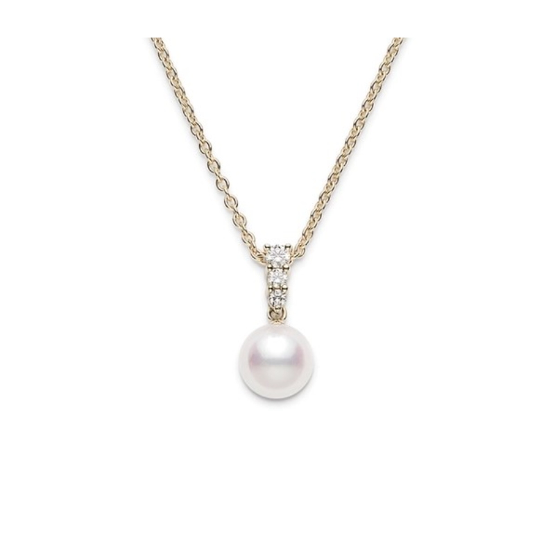Mikimoto Morning Dew 18K yellow gold pearl and diamond pendant necklace