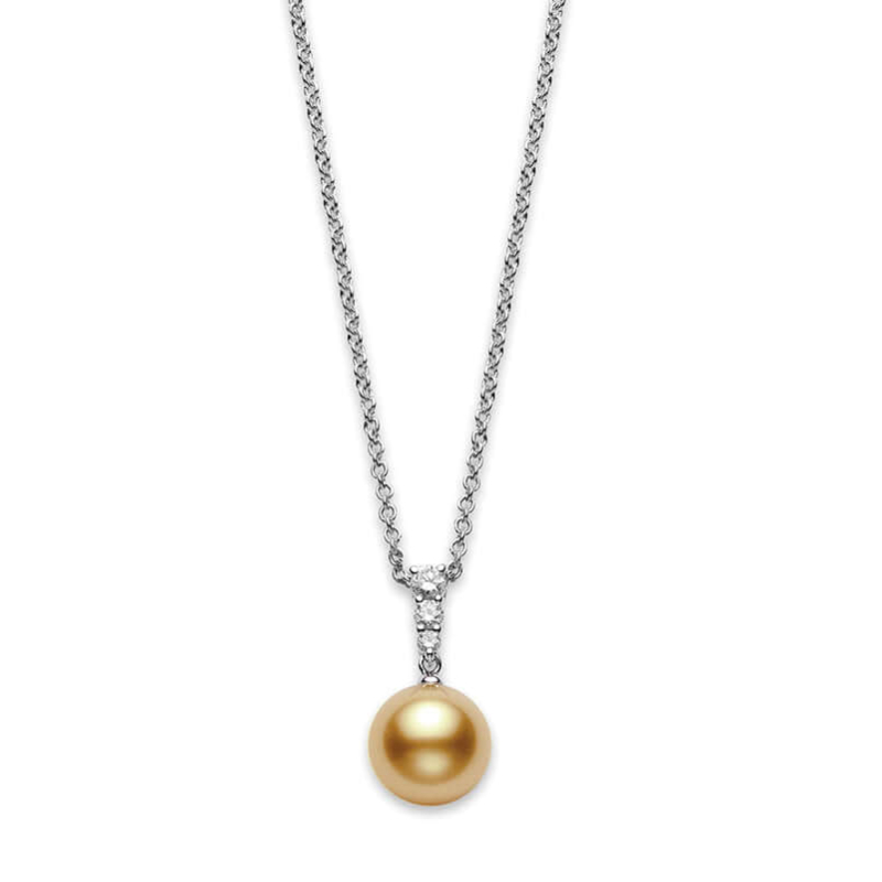 Mikimoto 18K White Gold Rhodium Plated Morning Dew Golden Pearl Pendant Necklace
