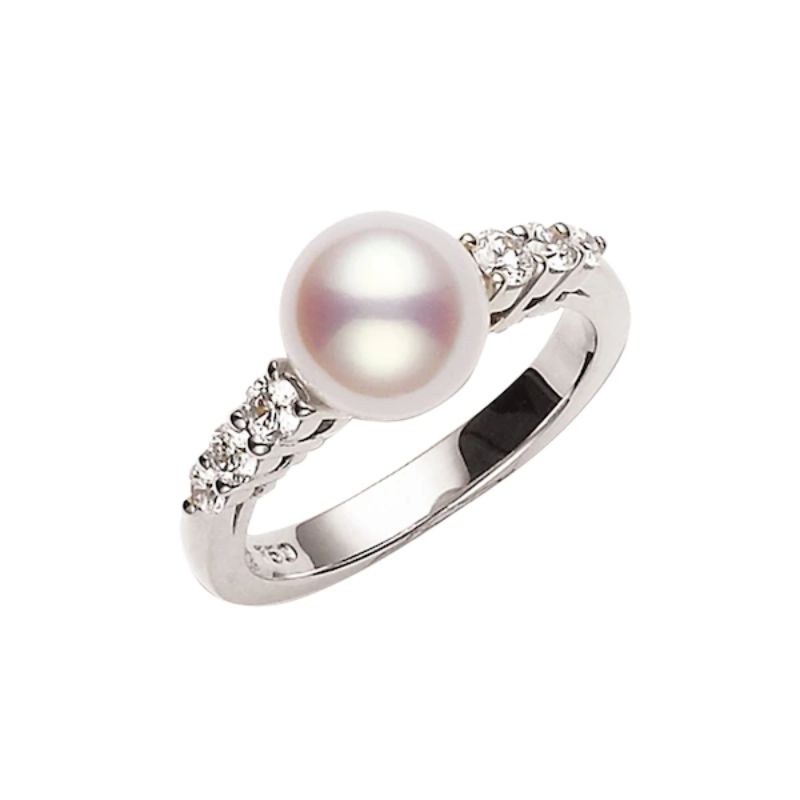 Mikimoto 18k white gold rhodium plated Morning Dew pearl ring