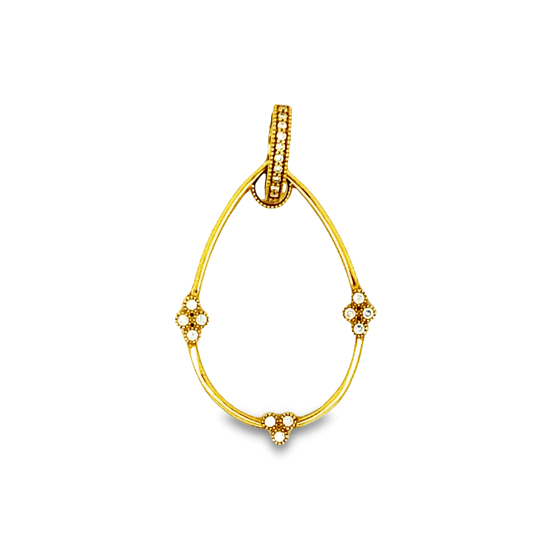 Lisa Nik 18k yellow gold pear shape pendant necklace with diamonds weighing 0.18 carat total weight, diamond dot chain with diamonds weighing 0.24 carat total weight