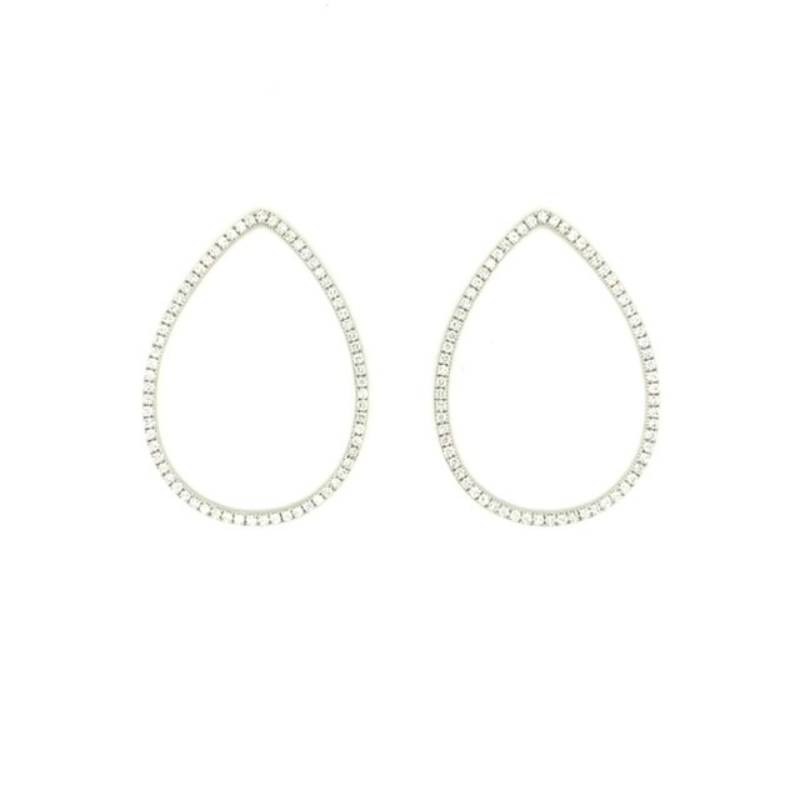 Lisa Nik 18k white gold rhodium plated Sparkle pear shape frame detachable drop with round diamonds weighing 0.89 carat total weight