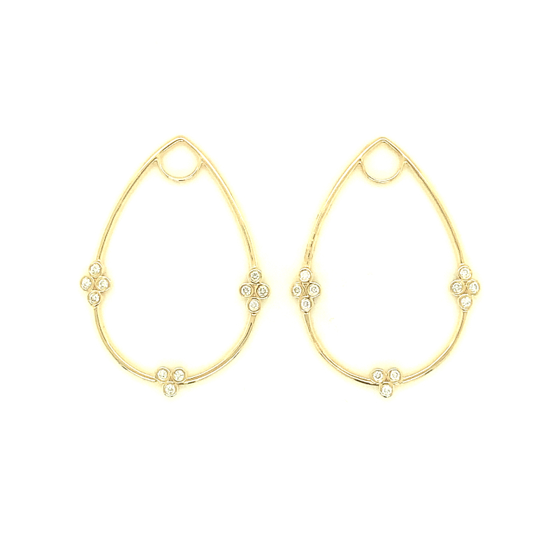 Lisa Nik 18k yellow gold pear shape detachable ear drops with diamonds weighing 0.18 carat total weight