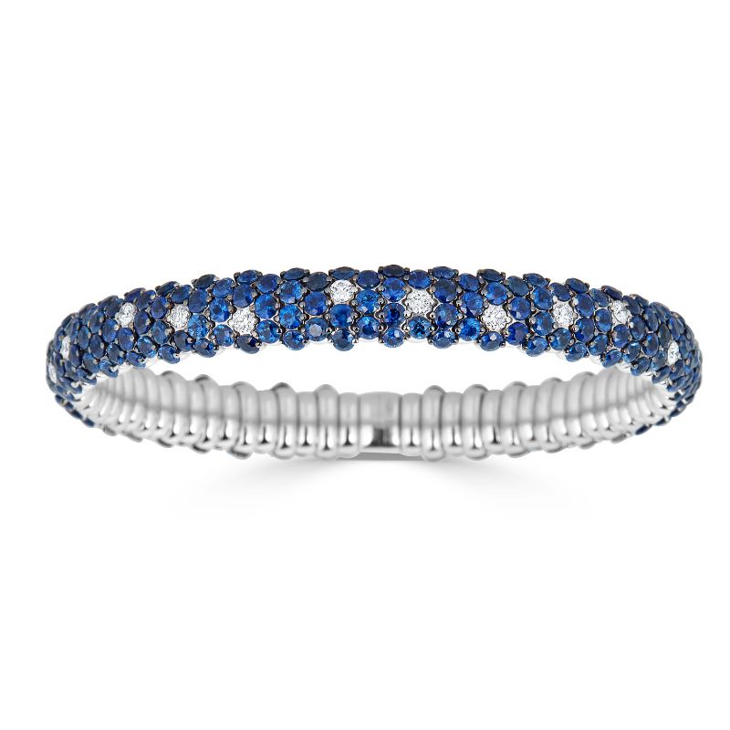 ZYDO 18K White Gold Diamond and Sapphire Stretch Bangle