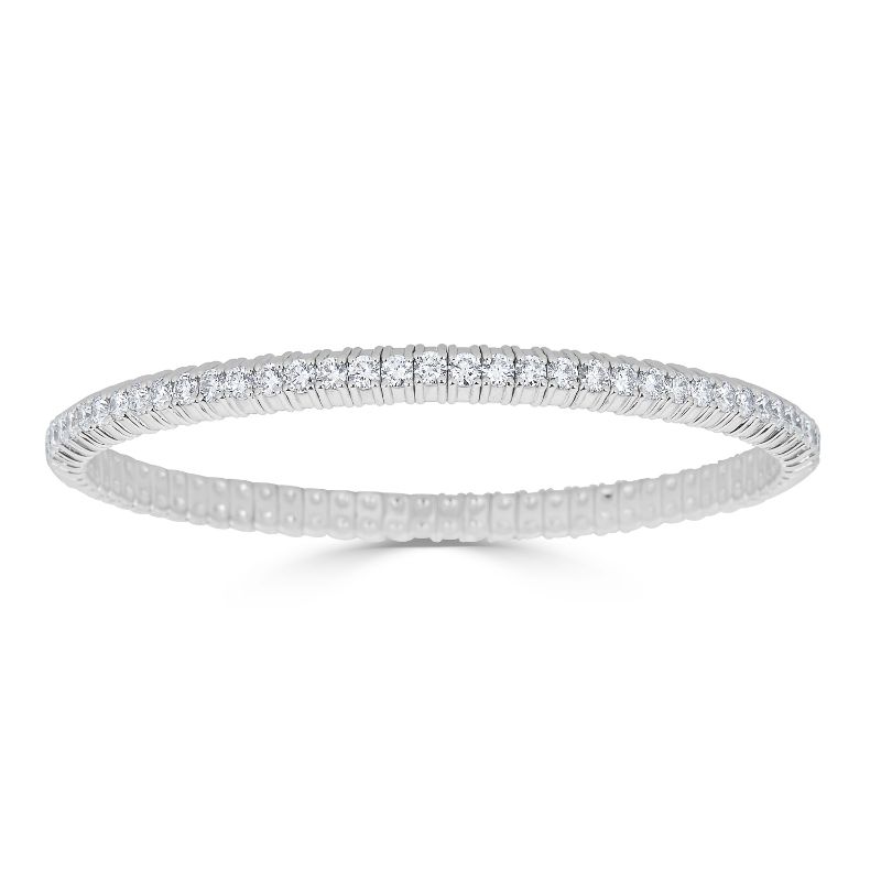 ZYDO 18K White Gold Single Row Diamond Stretch Bangle