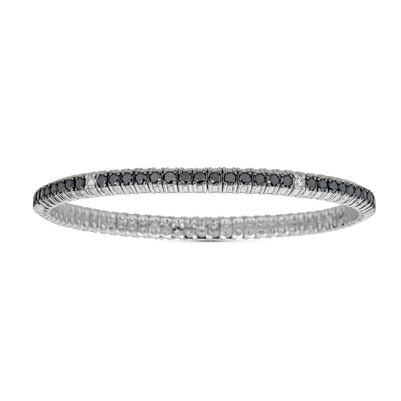 ZYDO 18K White Gold Single Row Black and White Diamond Stretch Bangle