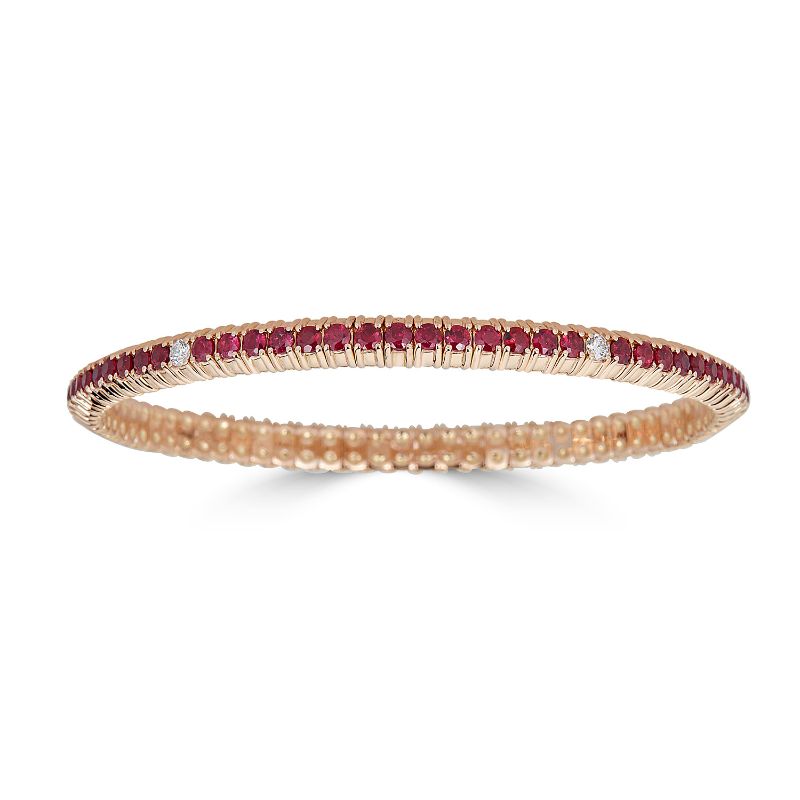 ZYDO 18K Rose Gold Single Row Ruby And Diamond Stretch Bangle