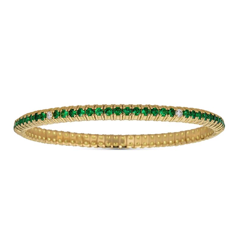 ZYDO 18K Yellow Gold Single Row Tsavorite And Diamond Stretch Bangle