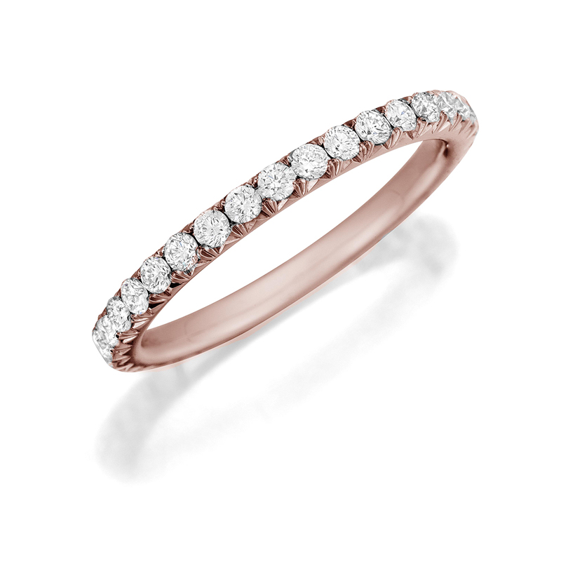 Henri Daussi 18K rose gold halfway diamond band with 15 round diamonds weighing 0.45 carat total weight