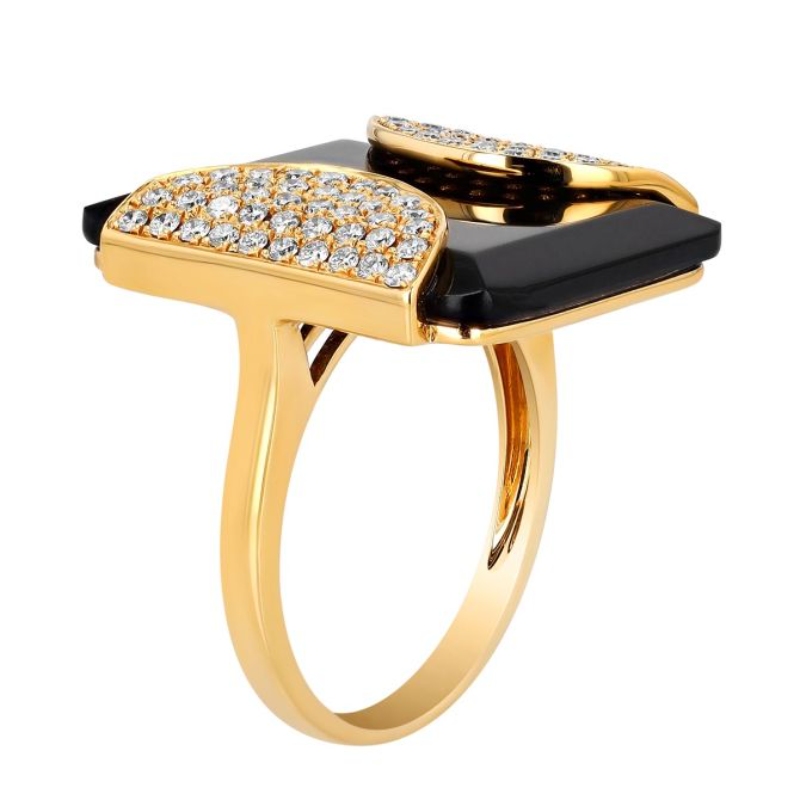 18K Yellow Gold Gatsby Onyx And Diamond Ring