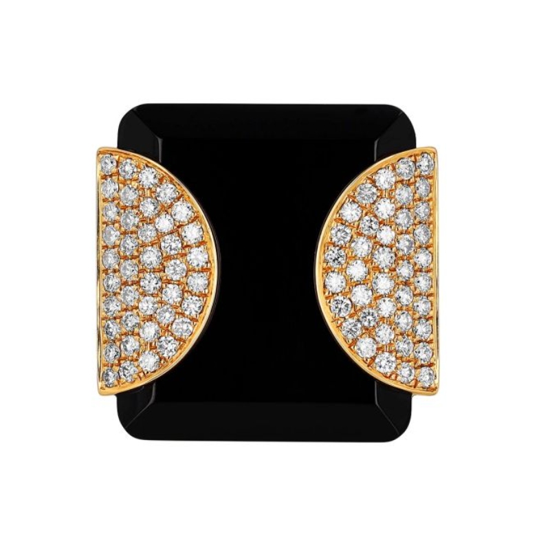18K Yellow Gold Gatsby Onyx And Diamond Ring