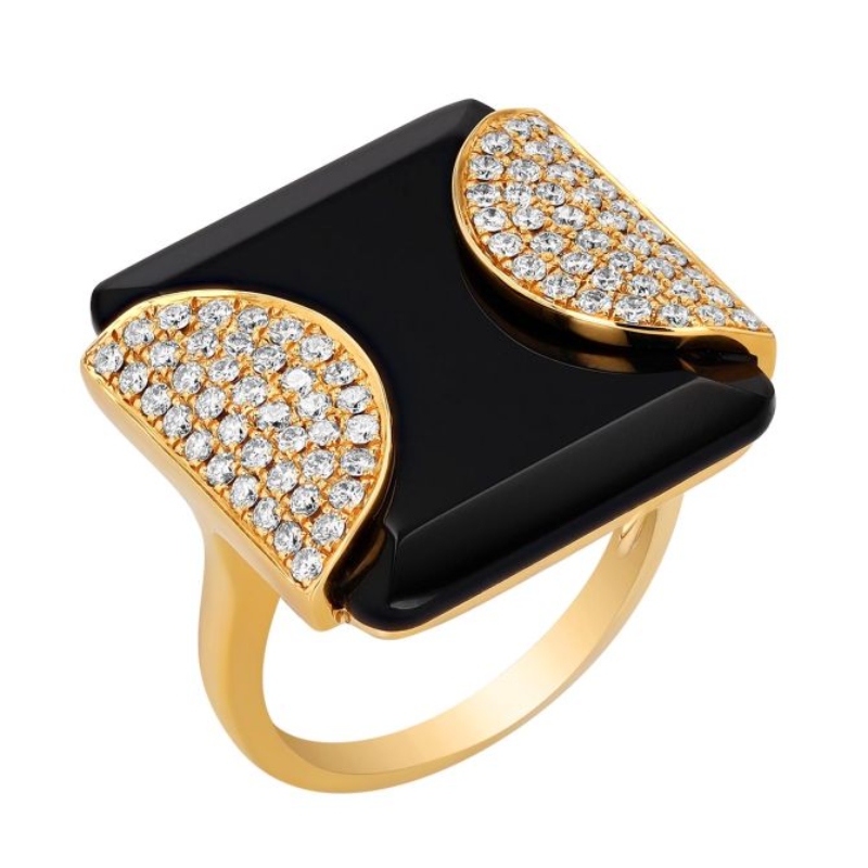 18K Yellow Gold Gatsby Onyx And Diamond Ring