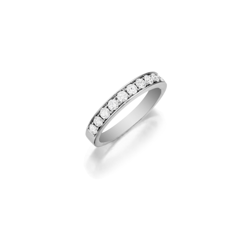 Henri Daussi 14K White Gold Rhodium Plated Channel Set Diamond Half Way Band