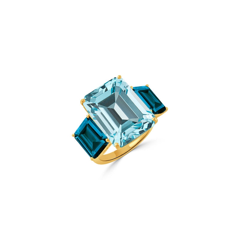 18K Yellow Gold London Blue Ring