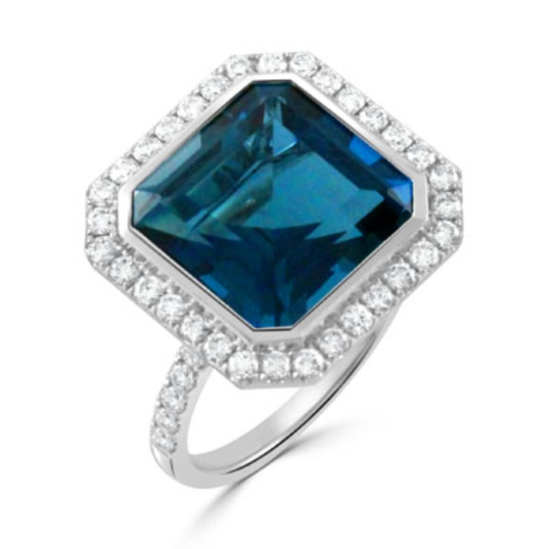 Doves 18K White Gold London Blue Square Emerald Cut Ring