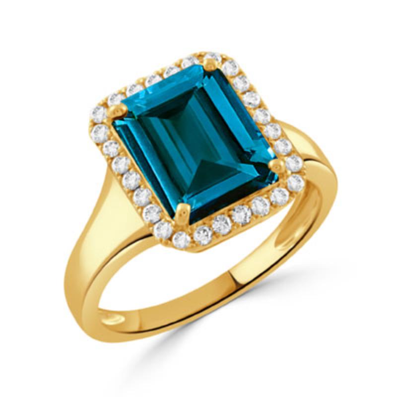 Doves 18K Yellow Gold London Blue 13X11Mm Ring