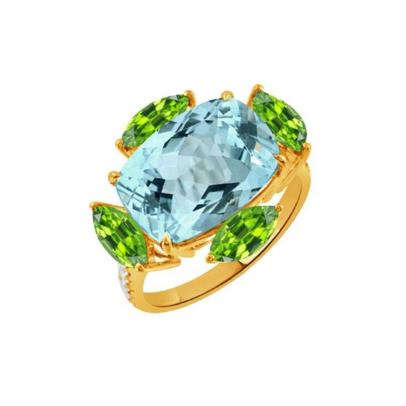 18K Yellow Gold Peridot Diamond Ring