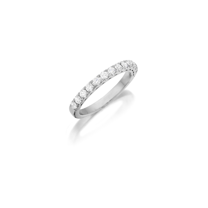 Henri Daussi 14K White Gold Rhodium Plated Dimaond Half Way Band