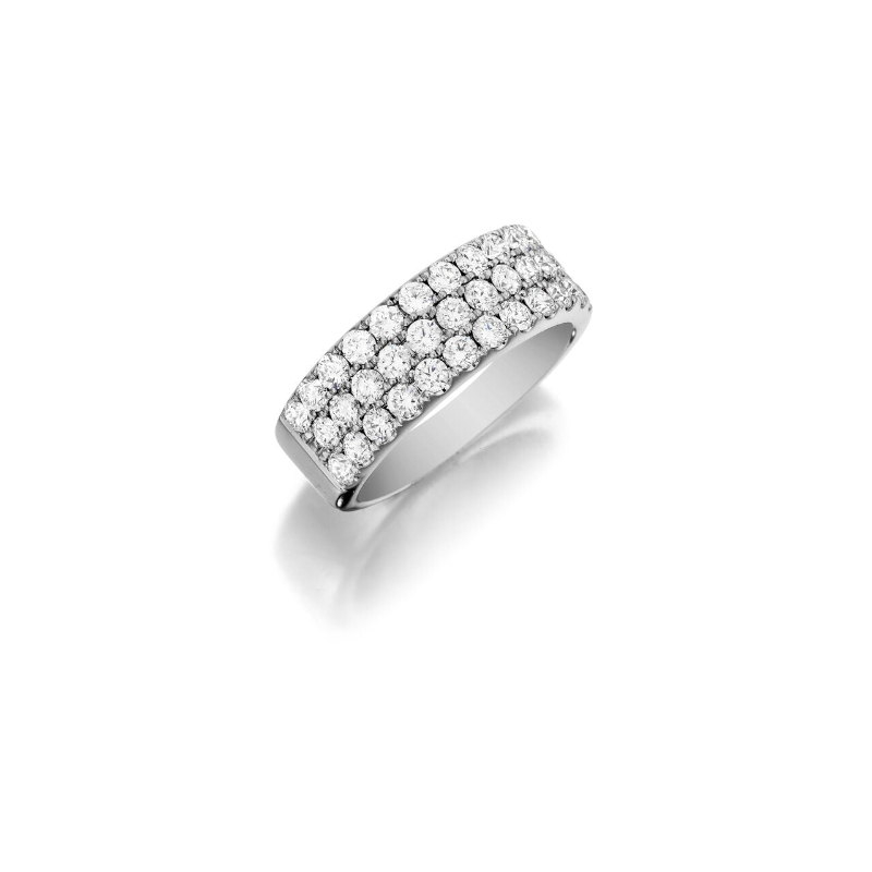 Henri Daussi 14K White Gold Rhodium Plated 3 Row Diamond Half Way Band