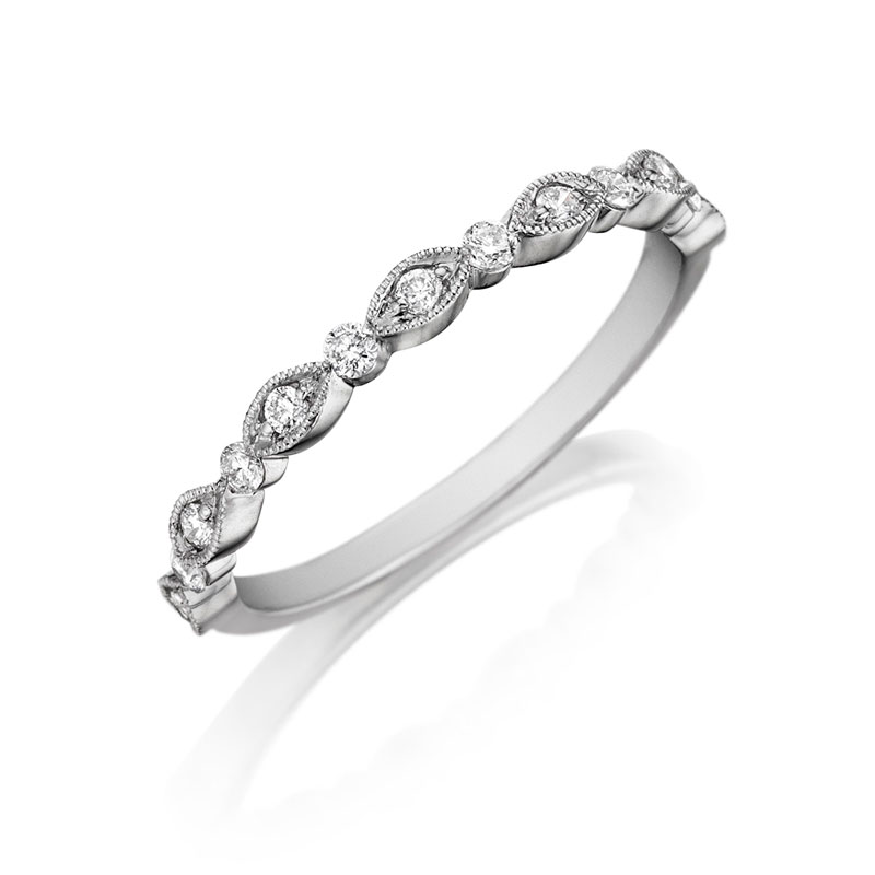 Henri Daussi 18K White Gold Rhodium Plated Diamond Halfway Band