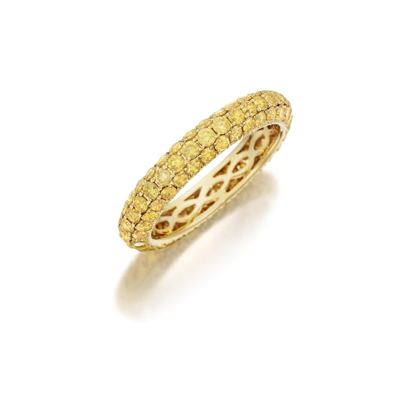 Henri Daussi 14K Yellow Gold Natural Fancy Yellow Pave Diamond Eternity Band
