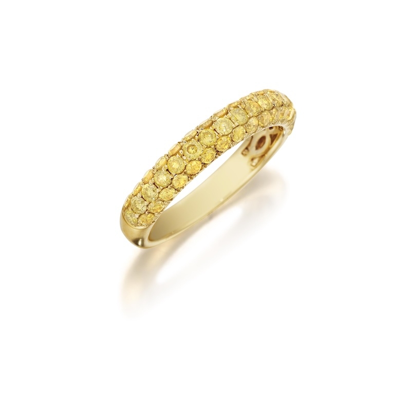 Henri Daussi 18K Yellow Gold Pave Yellow Diamond Half Way Band
