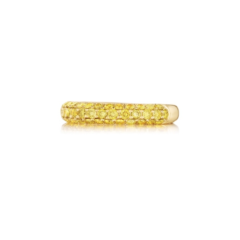Henri Daussi 18K Yellow Gold Pave Yellow Diamond Half Way Band