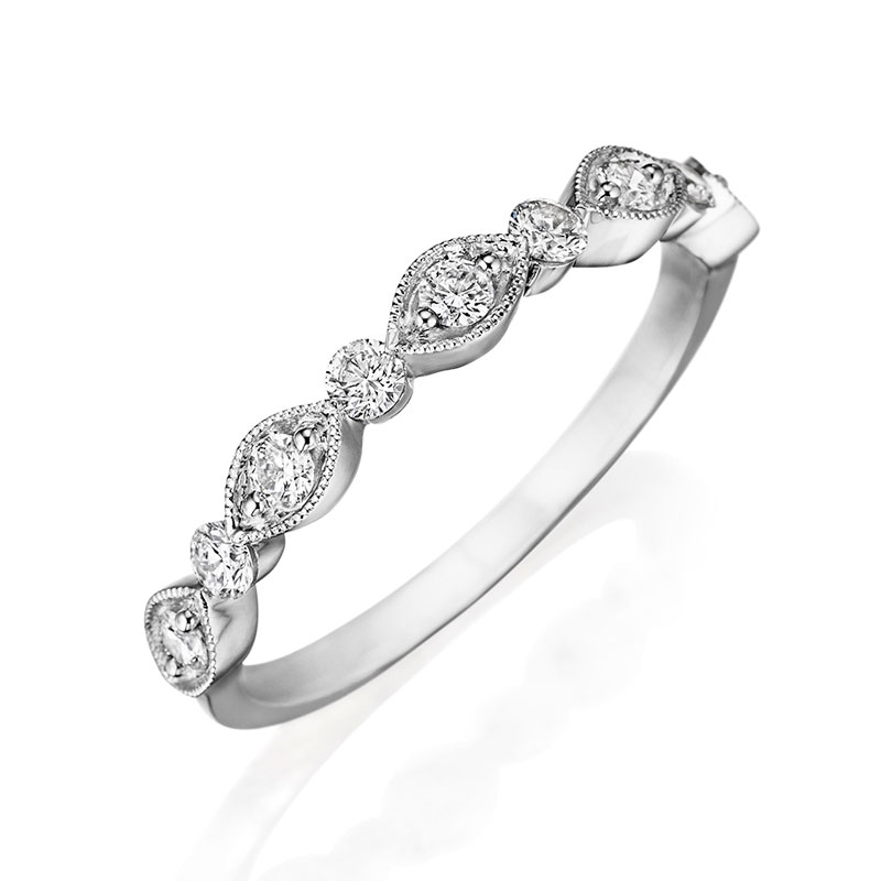 Henri Daussi 18K White Gold Rhodium Plated Diamond Halfway Band