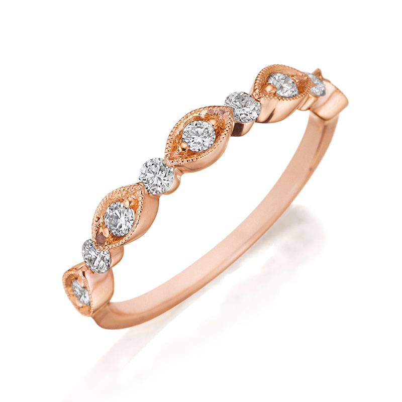 Henri Daussi 14K Rose Gold Diamond Half Way Band