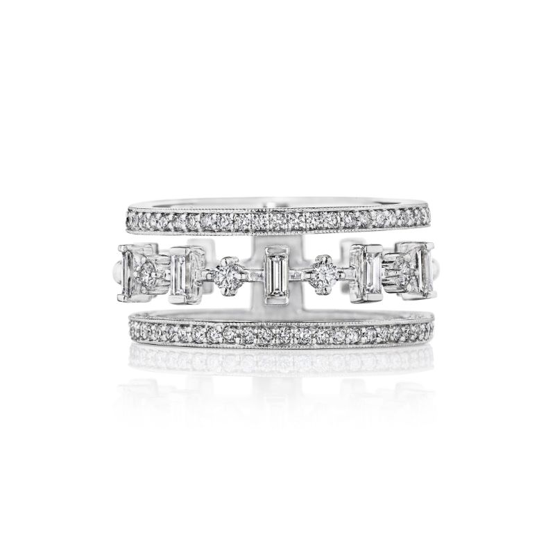 Penny Preville 18K White Gold Rhodium Plated 9Mm Wide Cut Out Deco Halfway Diamond Band