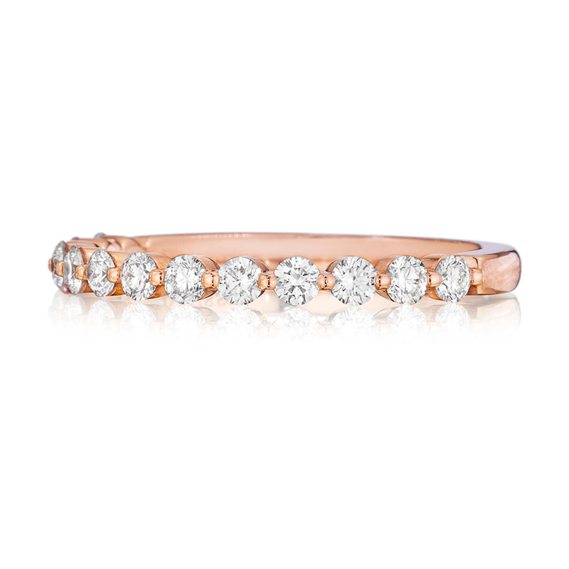 Henri Daussi 14K rose gold halfway diamond band 13 round diamonds weighing 0.50 carat total weight, SZ 6