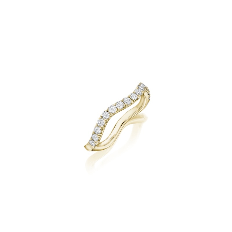 Henri Daussi 14K Yellow Gold Diamond Half Way Wave Ring
