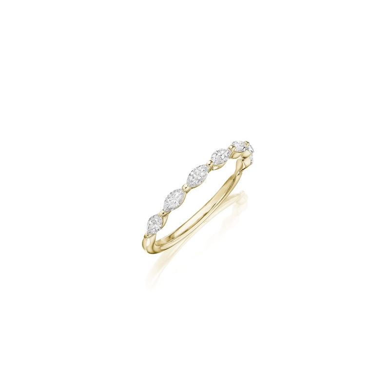 Henri Daussi 14K Yellow Gold Marquise Cut Diamond Halfway Band