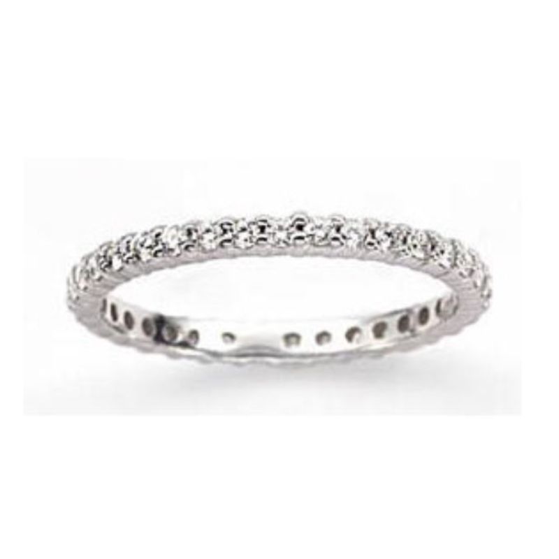 Penny Preville 18K White Gold Rhodium Plated Wedding Bands Prong Set Eternity Diamond Band