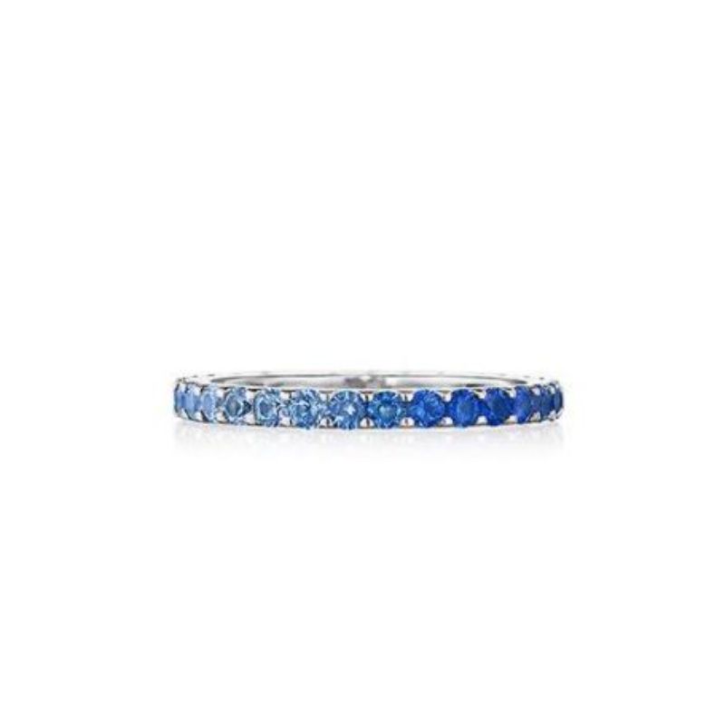 Penny Preville 18K White Gold Rhodium Plated Blue Sapphire Ombre 2Mm Thin Band