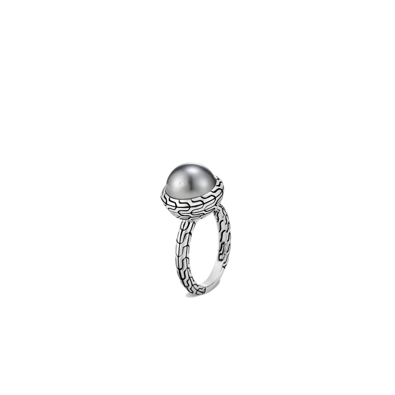 Classic Chain Ring in Silver with Tahitian Pearl