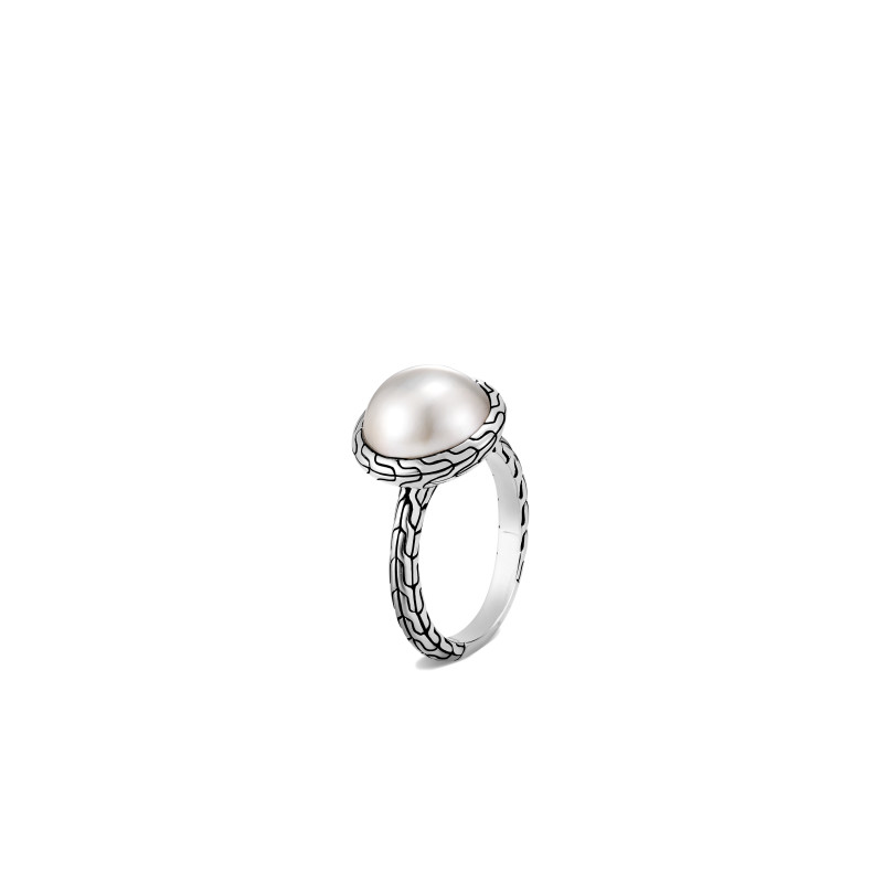 John Hardy sterling silver Classic Chain mabe pearl ring, 11.5-12mm freshwater pearl, size 7