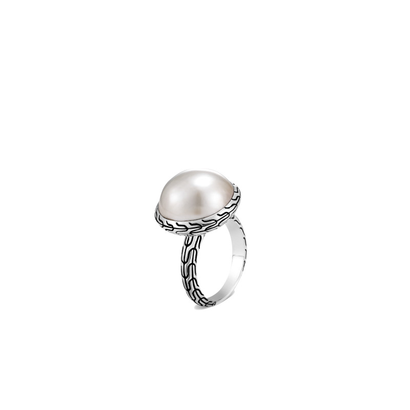 John Hardy sterling silver Classic Chain ring with mabe freshwater pearl, 16-17mm pearl, size 7