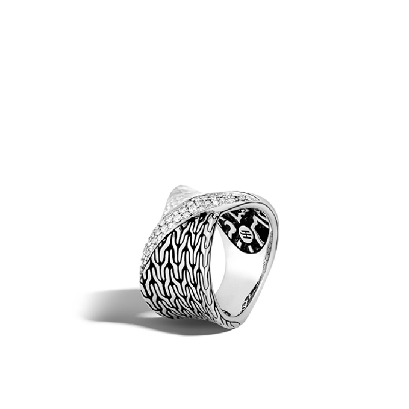 Classic Chain Twisted Hammered Diamond Pave 0.29ct tw Ring - Size 7