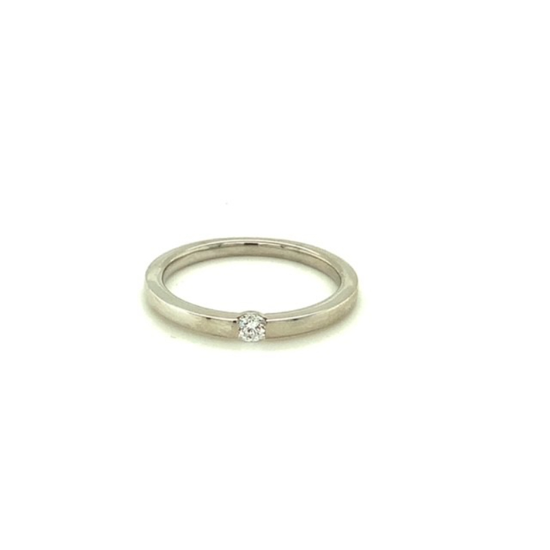 Lisa Nik 18k white gold rhodium plated Honeymoon Audrey stacking bands with a round diamond weighing 0.08 carat weight