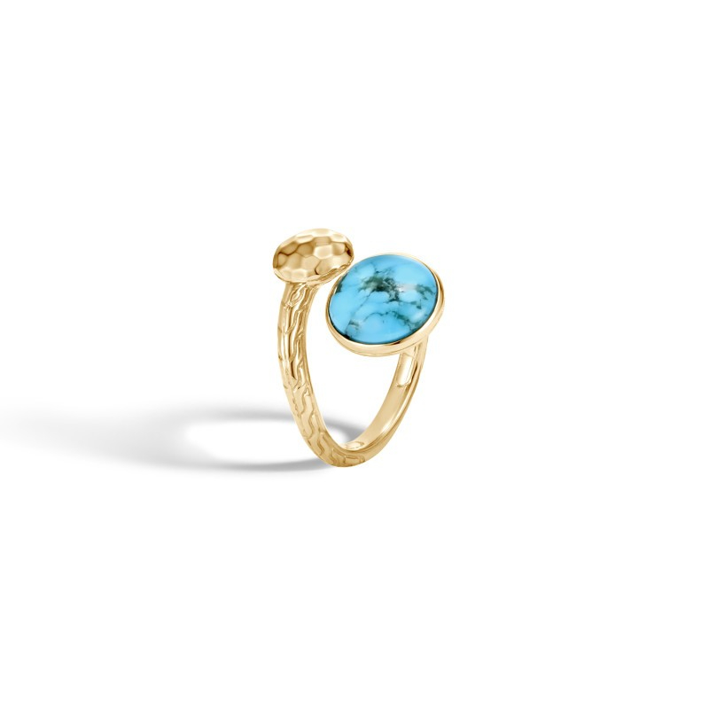 18K Yellow Gold Dot Hammered Bypass Ring