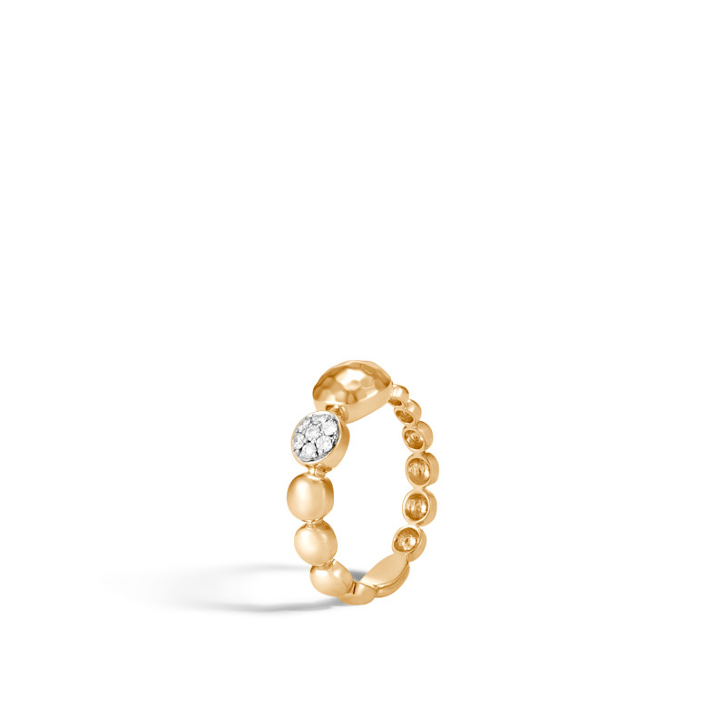 John Hardy 18k yellow gold Dot hammered ring with diamonds, 7.5mm ring with diamonds weighing 0.09 carat total weight, size 7