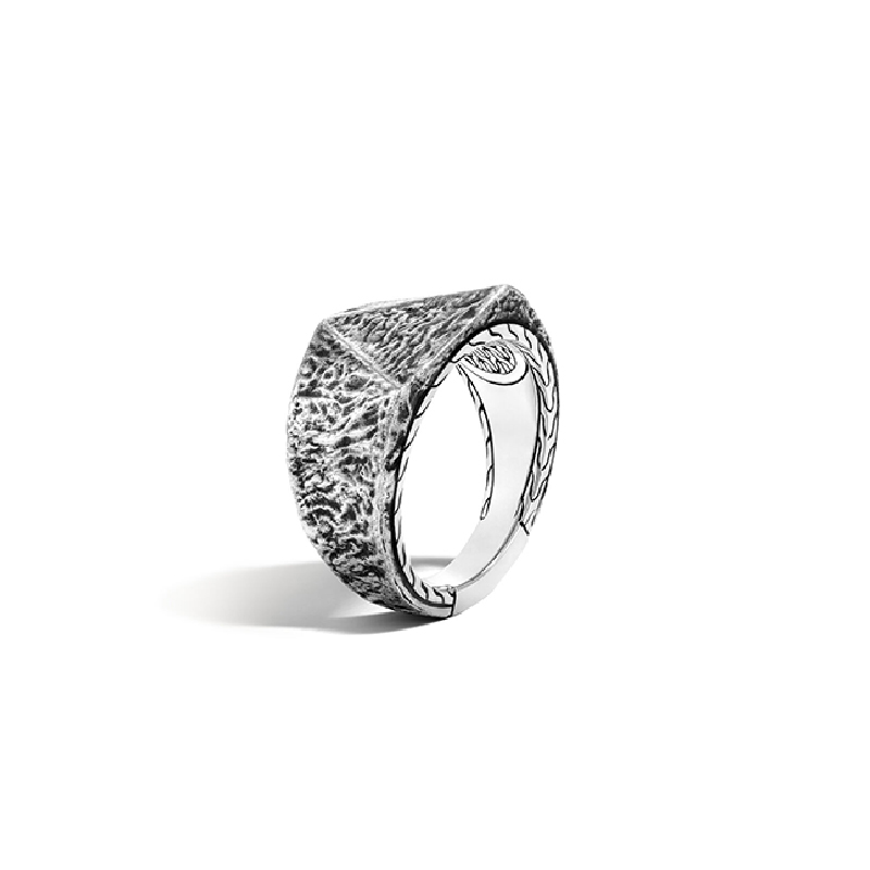 John Hardy sterling silver Classic Chain black oxidation tiga signet ring, size 10