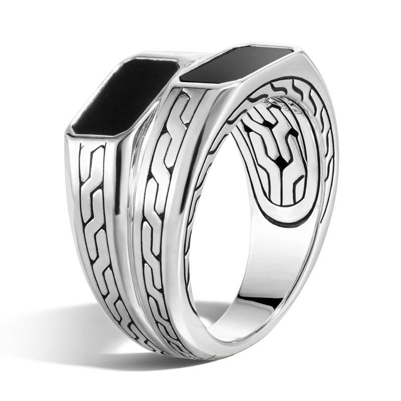 Sterling Silver Classic Chain Stacked Signet Ring
