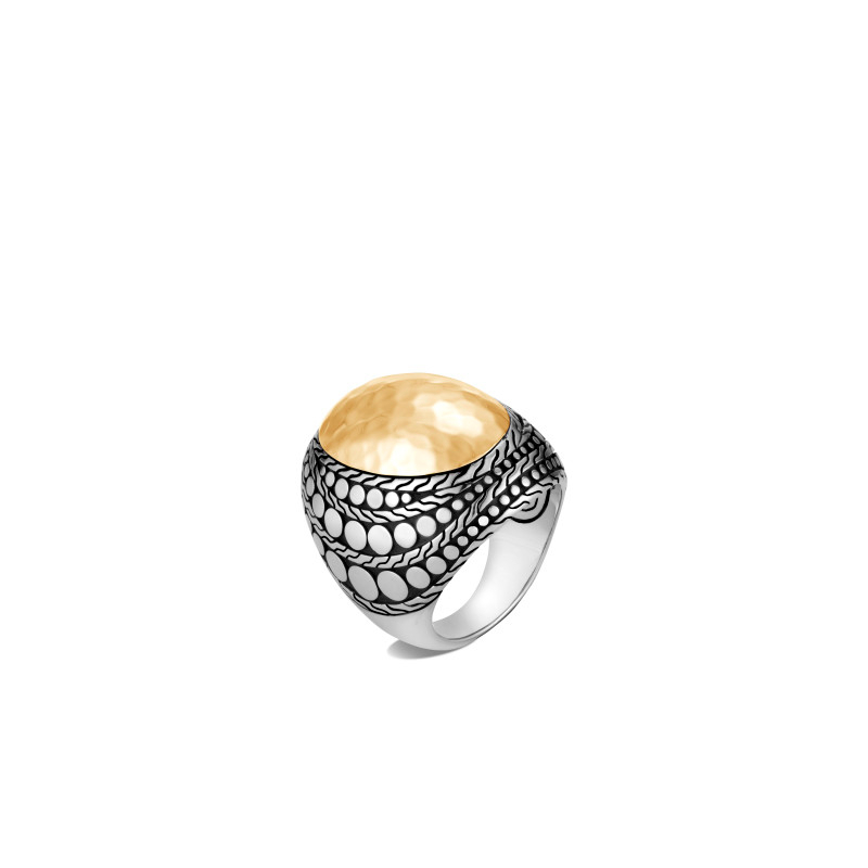 Sterling Silver And 18K Bonded Yellow Gold Dot Hammered Dome Ring